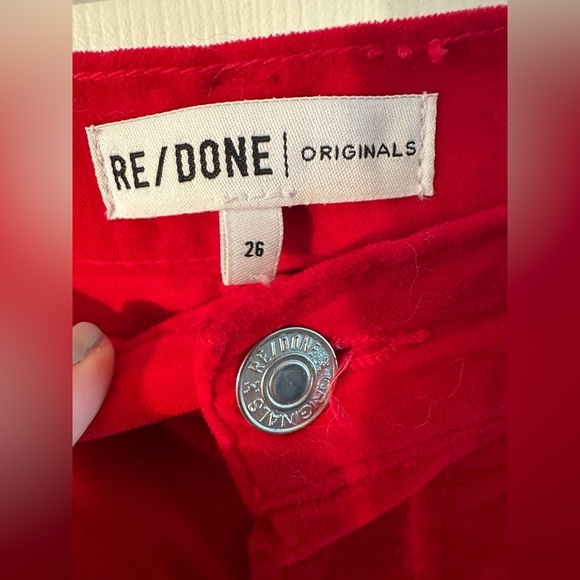 RE/DONE 26 Velvet High Rise Ankle Crop Jeans Pants Red Holiday Christmas Party - Picture 4 of 16
